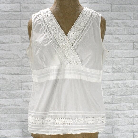 Talbots Tops - TALBOTS Petite Top Sleeveless Embellished Criss Cross Pleated Lace White 16P